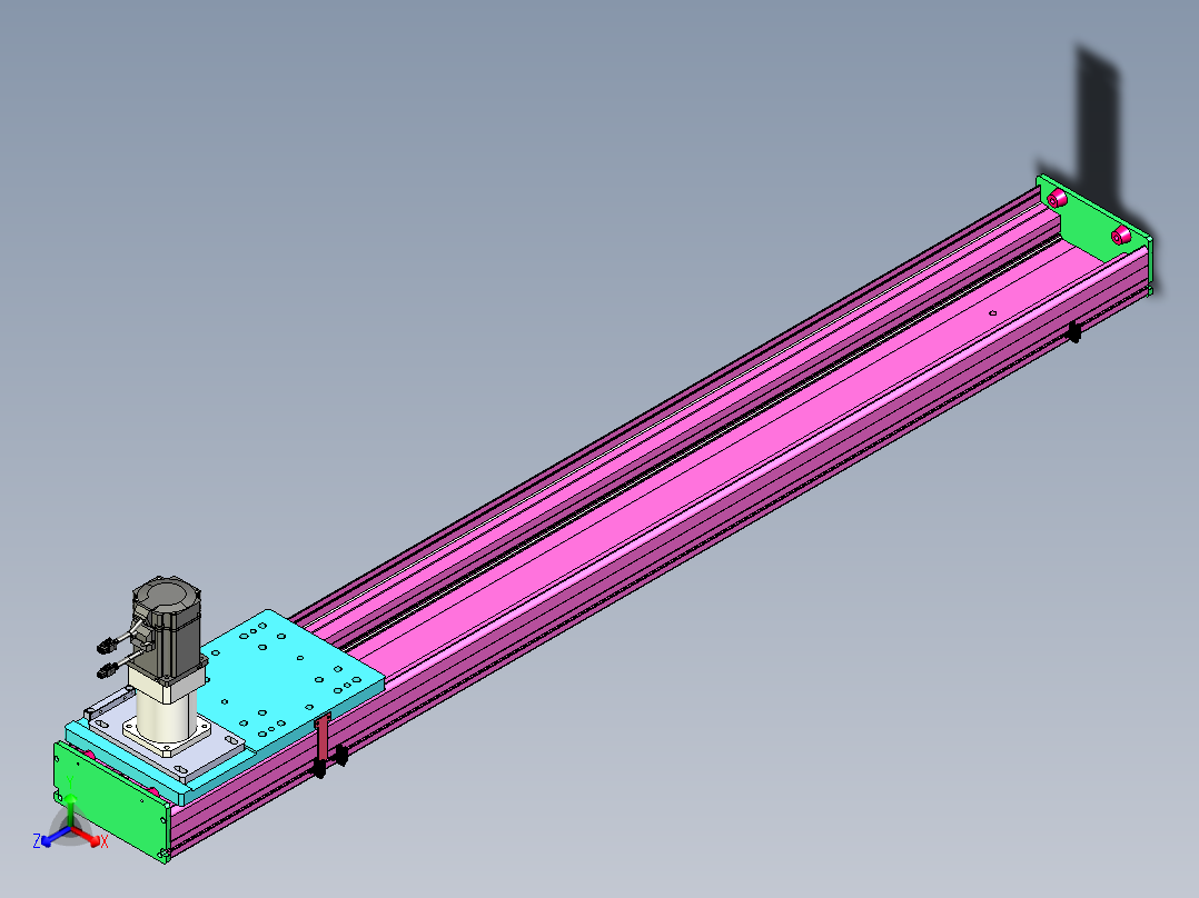 东锦齿条传动DH210G-L167-S1400-BU-减速机+P750W正等轴测图