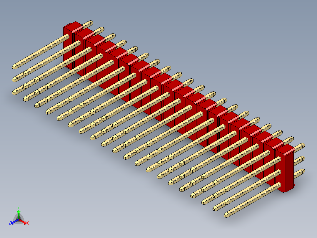 彩色公头100mil（2.54mm）系列-DS1021_red_3x20p_100mil_Type5_rev1.0正等轴测图