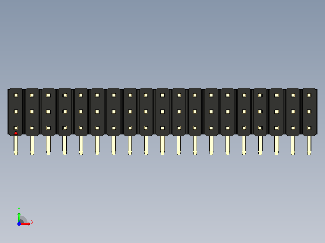 彩色公排针 100mil 2.54mm 系列-DS1022_black_3x19p_100mil_TypeD_rev1.0前视图