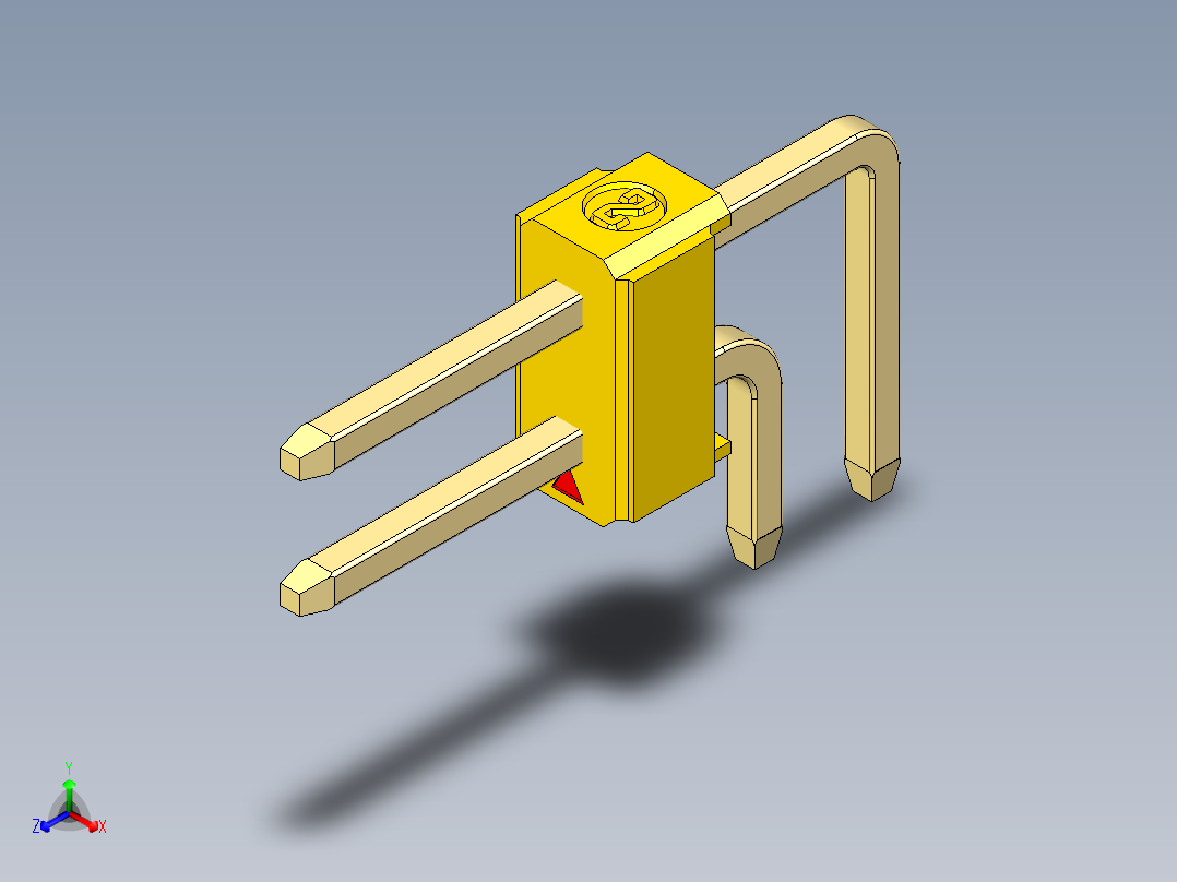 彩色公排针 100mil 2.54mm 系列-DS1022_yellow_2x01p_100mil_TypeD_rev1.0正等轴测图