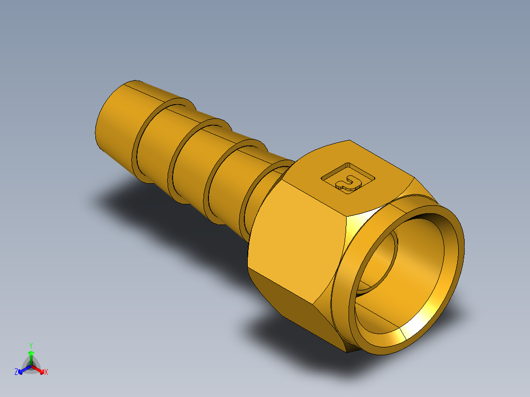 倒齿式工业管接头Hose Barb to Swivel Female Ball-End 128HBLSV-5-4正等轴测图