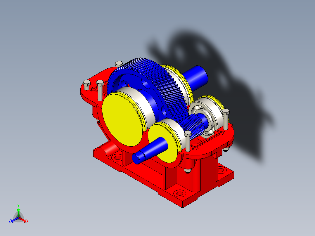 单级圆柱斜齿轮减速器单个三维图