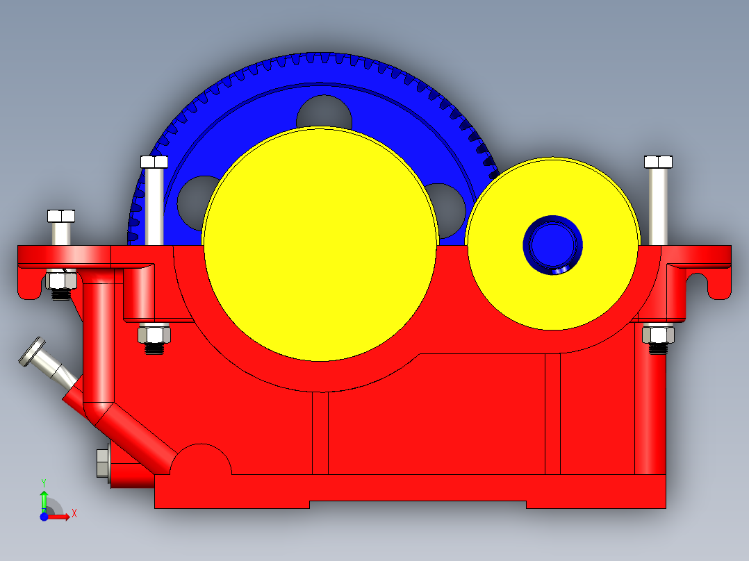 单级圆柱斜齿轮减速器单个三维图前视图
