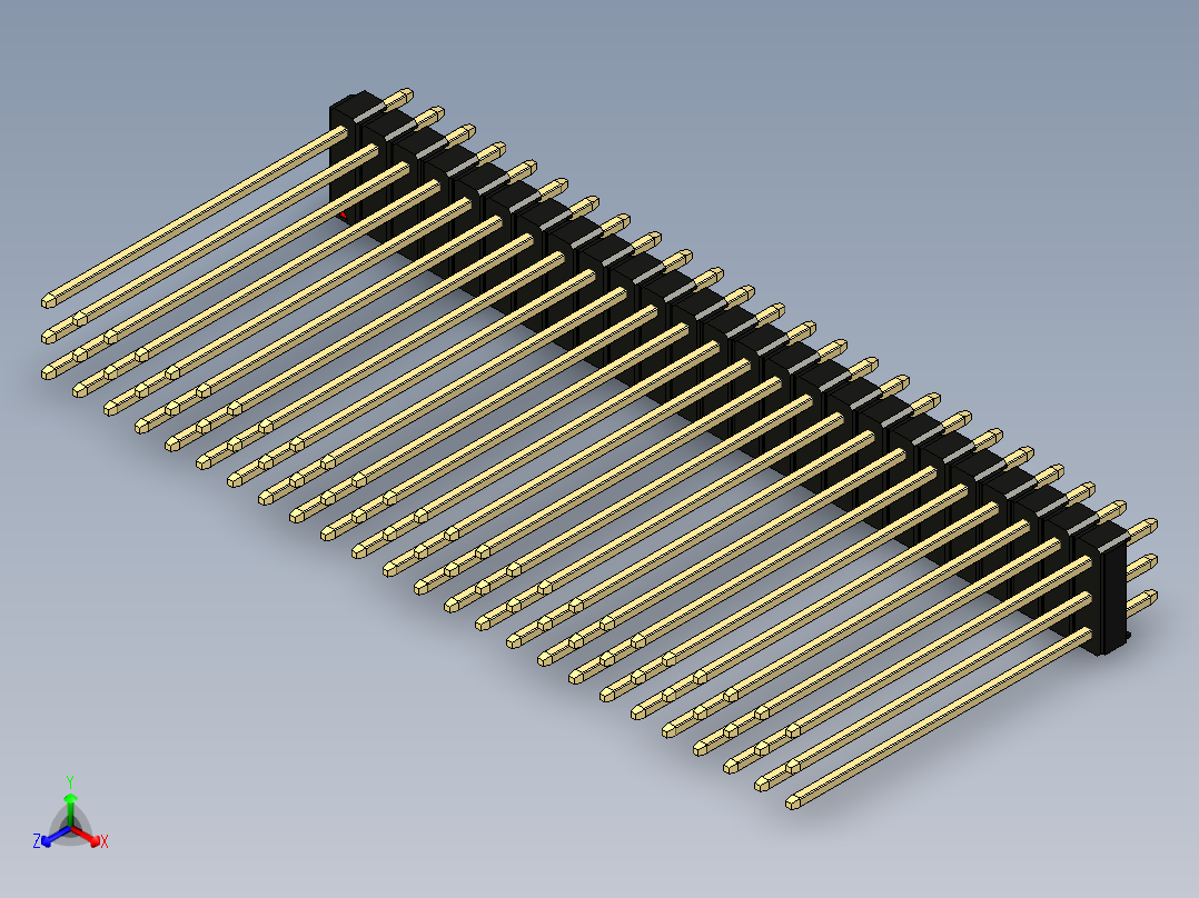 彩色公头100mil（2.54mm）系列-DS1021_black_3x25p_100mil_Type43_rev1.0正等轴测图