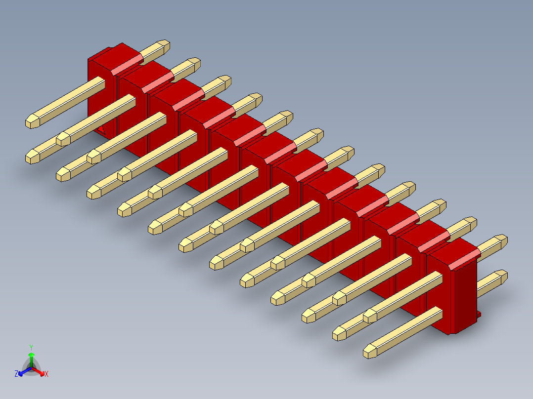 彩色公头100mil（2.54mm）系列-DS1021_red_2x12p_100mil_Type1_rev1.0正等轴测图