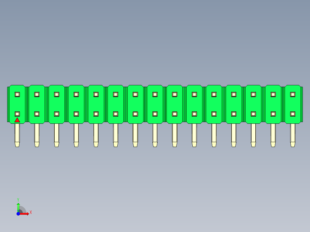 彩色公排针 100mil 2.54mm 系列-DS1022_green_2x15p_100mil_TypeD_rev1.0前视图