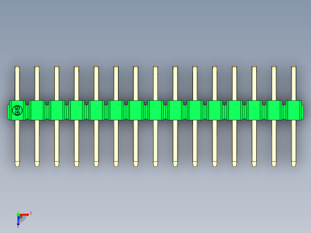 彩色公排针 100mil 2.54mm 系列-DS1022_green_2x15p_100mil_TypeD_rev1.0俯视图