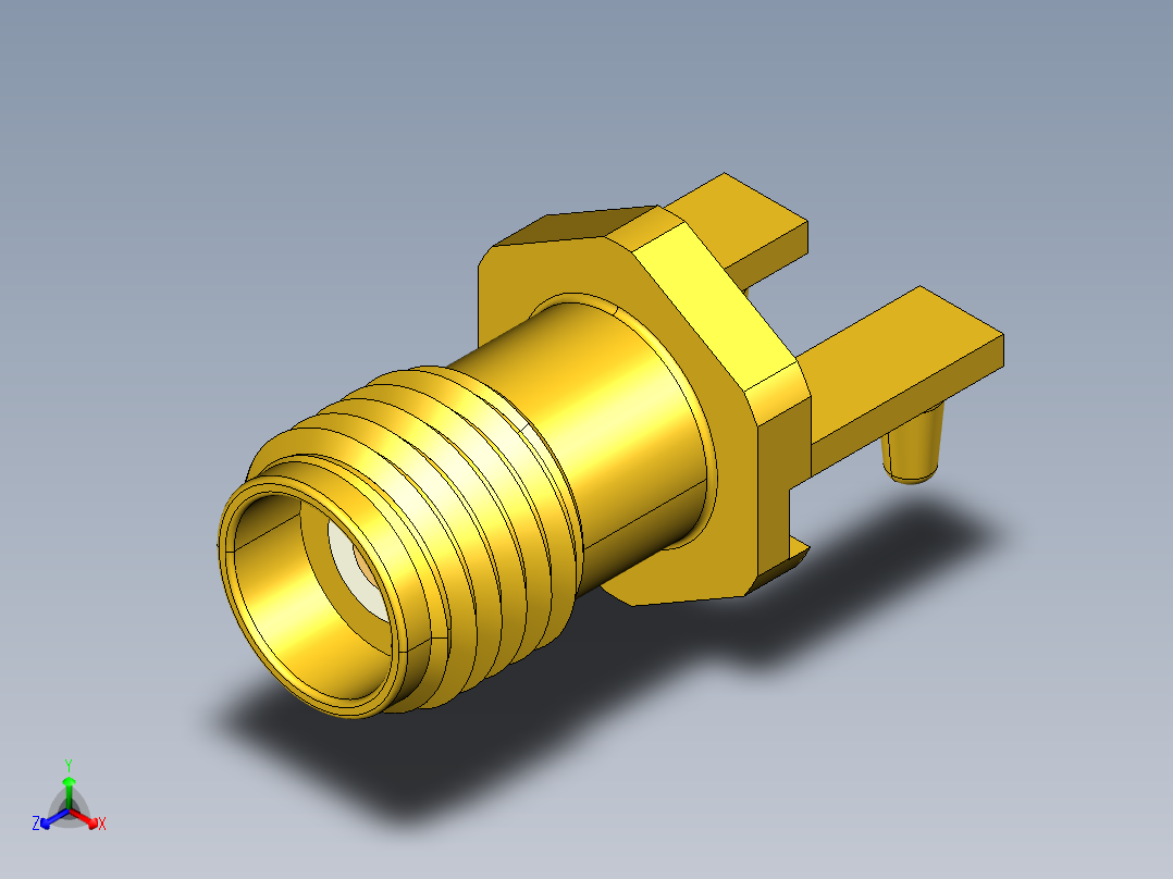 92mm母端PCB锁边连接器2支脚正等轴测图