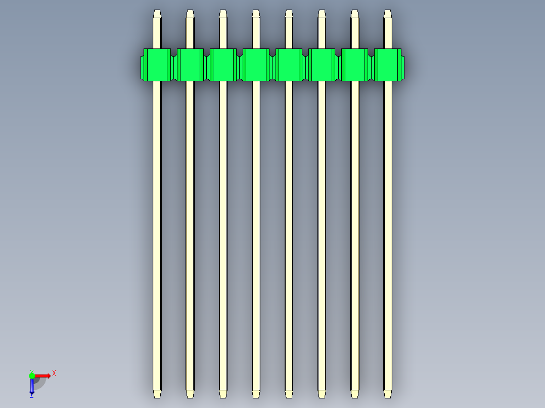 彩色公头100mil（2.54mm）系列-DS1021_green_1x08p_100mil_Type43_rev1.0俯视图