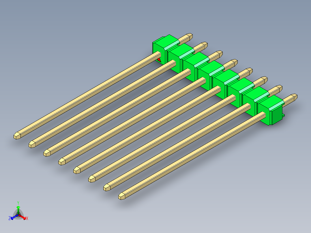 彩色公头100mil（2.54mm）系列-DS1021_green_1x08p_100mil_Type43_rev1.0正等轴测图