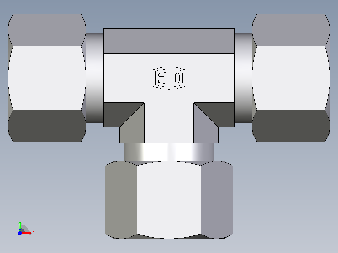 卡套式工业通用硬管接头EO_Union_tee_T12L71前视图