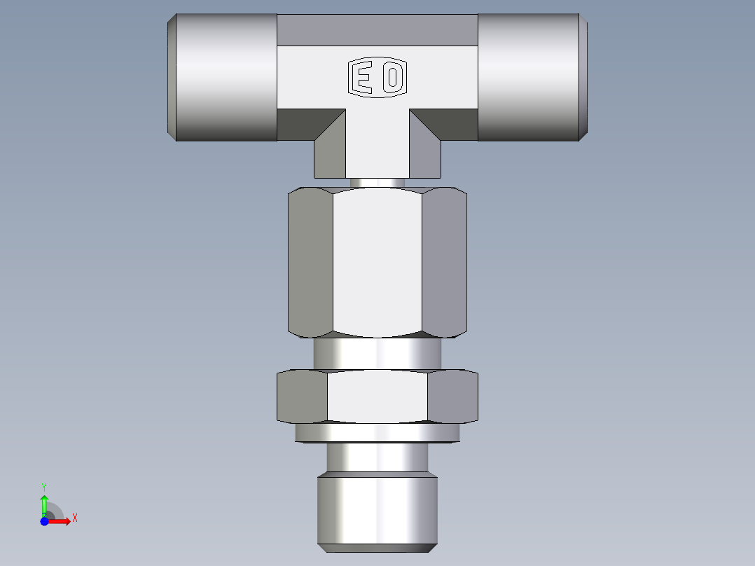 卡套式工业通用硬管接头EO_Assembled_adjustable_standpipe_branch_tee_EVT06SROMD71前视图