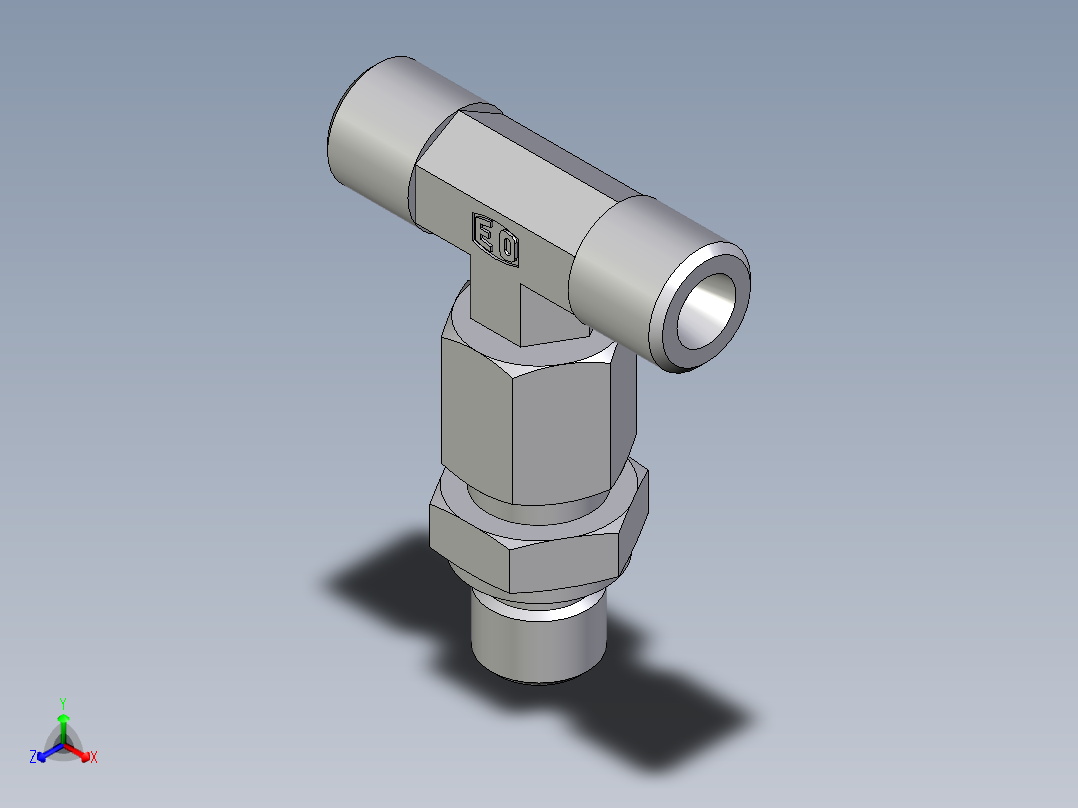 卡套式工业通用硬管接头EO_Assembled_adjustable_standpipe_branch_tee_EVT06SROMD71正等轴测图