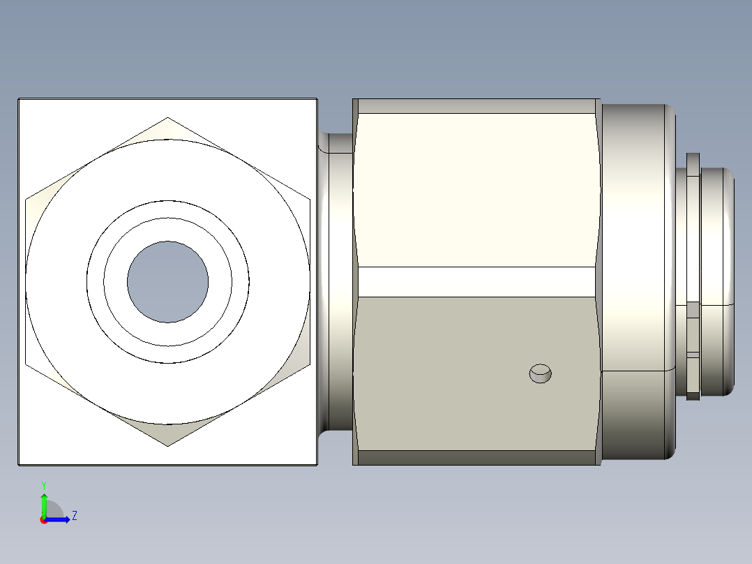 不锈钢三通颗粒过滤器，1-2英寸。世伟洛克卡套管接头左视图