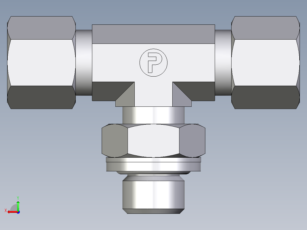卡套式工业通用硬管接头EO_Adjustable_locknut_branch_tee_TEE08ZLRCF后视图