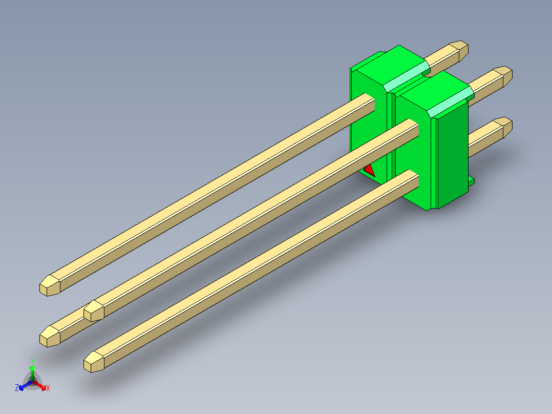 彩色公头100mil（2.54mm）系列-DS1021_green_2x02p_100mil_Type19_rev1.0正等轴测图