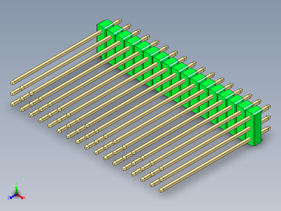彩色公头100mil（2.54mm）系列-DS1021_green_3x17p_100mil_Type43_rev1.0正等轴测图