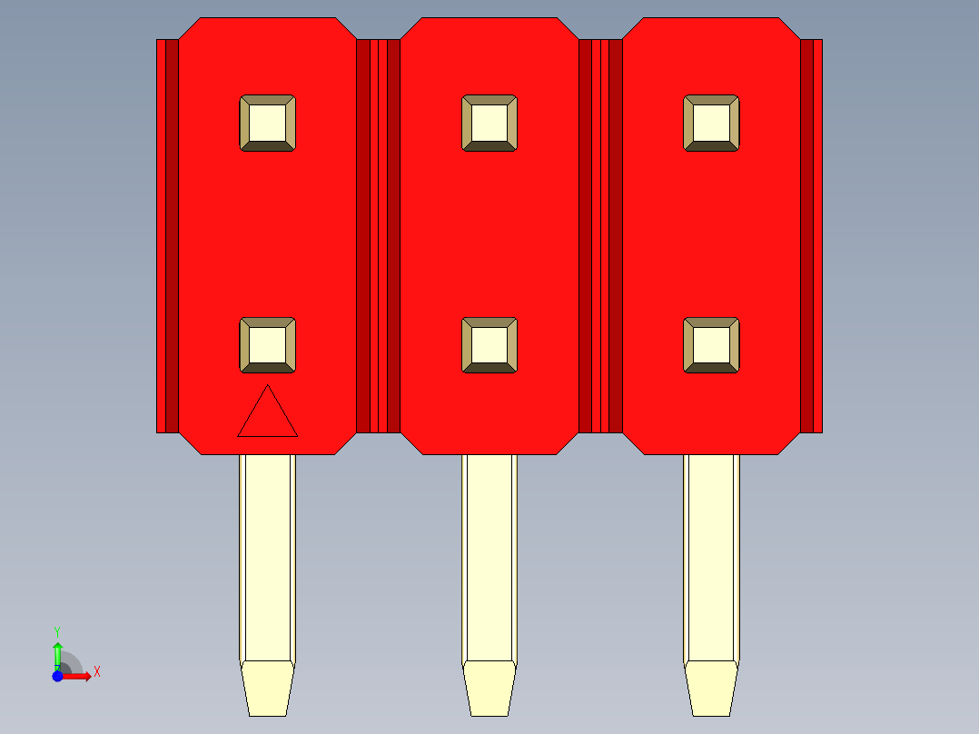 彩色公排针 100mil 2.54mm 系列-DS1022_red_2x03p_100mil_TypeD_rev1.0前视图