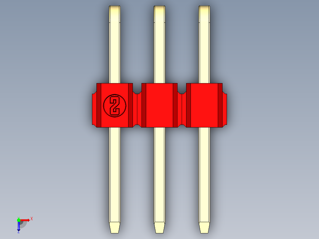 彩色公排针 100mil 2.54mm 系列-DS1022_red_2x03p_100mil_TypeD_rev1.0俯视图