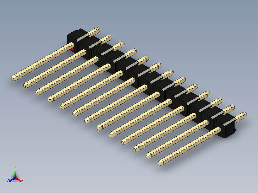 彩色公头100mil（2.54mm）系列-DS1021_black_1x13p_100mil_Type5_rev1.0正等轴测图