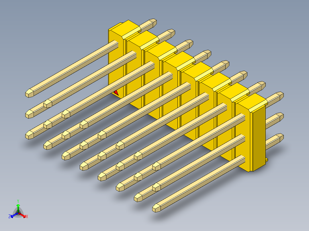 彩色公头100mil（2.54mm）系列-DS1021_yellow_3x08p_100mil_Type5_rev1.0正等轴测图