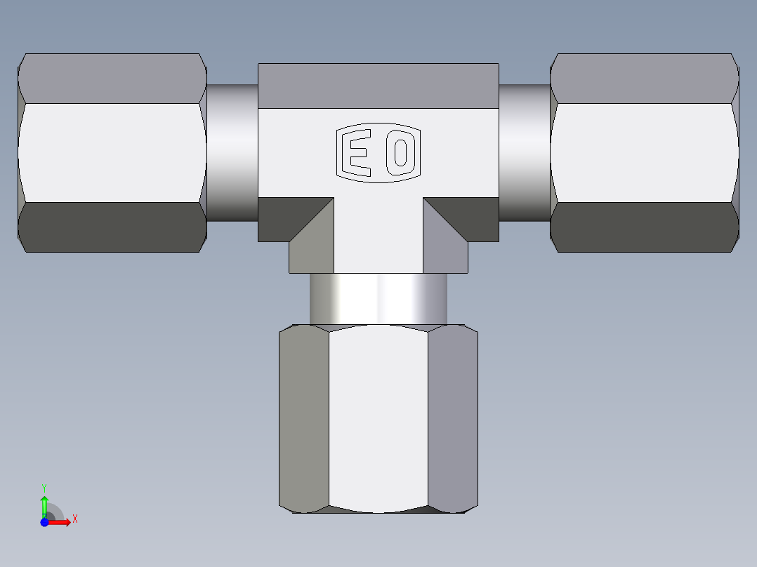 卡套式工业通用硬管接头EO_Union_tee_T04LL71前视图