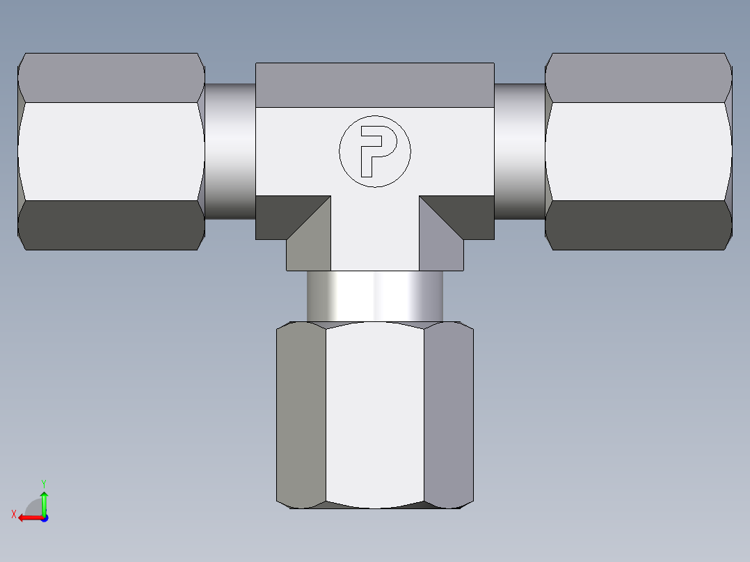 卡套式工业通用硬管接头EO_Union_tee_T04LL71后视图