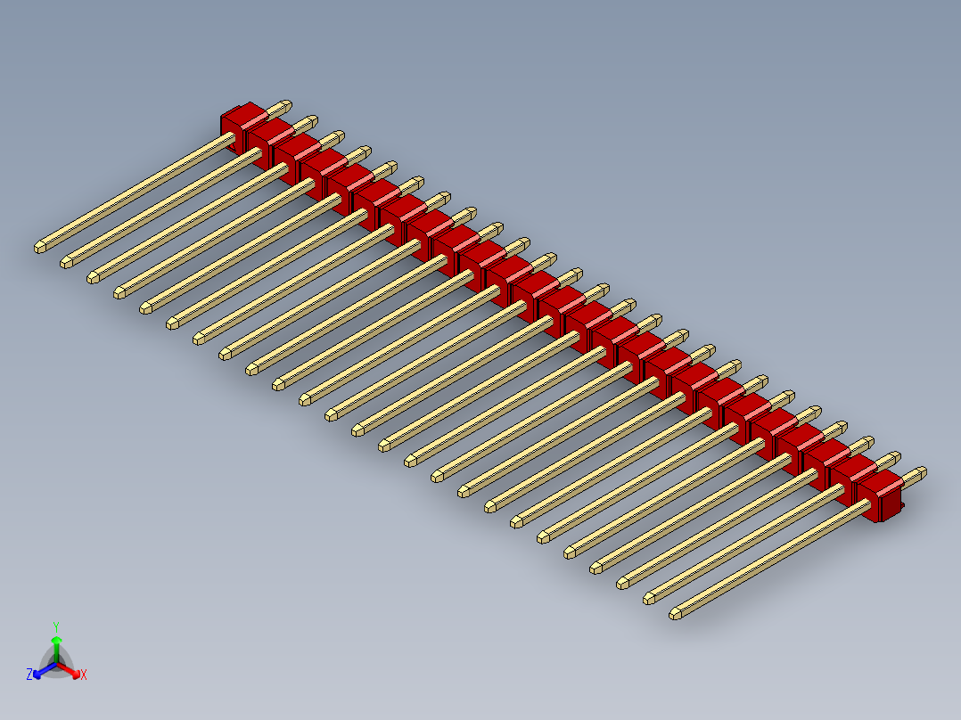 彩色公头100mil（2.54mm）系列-DS1021_red_1x25p_100mil_Type19_rev1.0正等轴测图