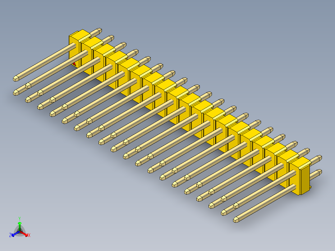 彩色公头100mil（2.54mm）系列-DS1021_yellow_2x19p_100mil_Type5_rev1.0正等轴测图