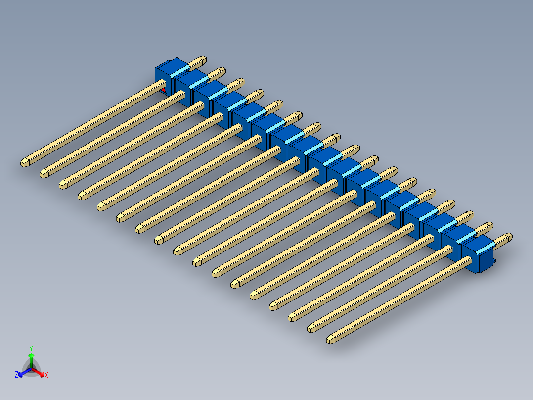 彩色公头100mil（2.54mm）系列-DS1021_blue_1x17p_100mil_Type19_rev1.0正等轴测图