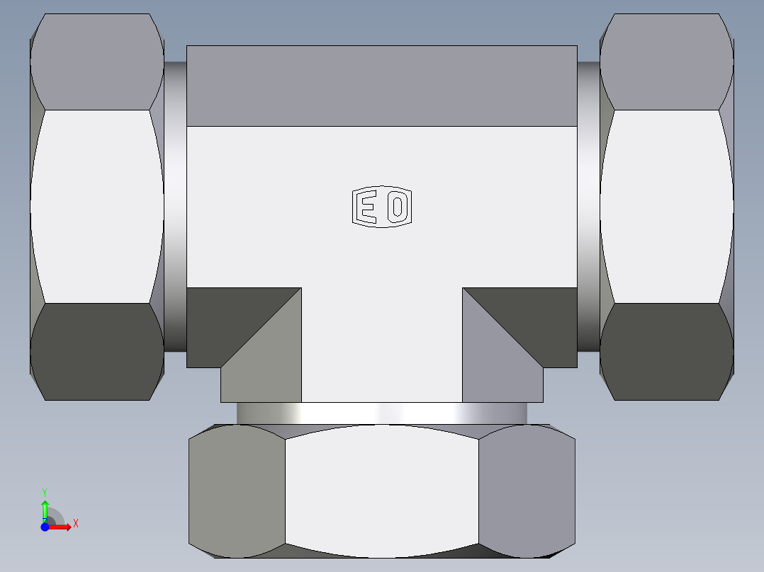 卡套式工业通用硬管接头EO_Union_tee_T42L71前视图
