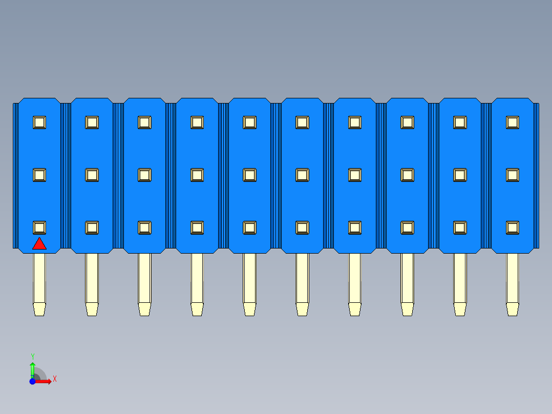 彩色公排针 100mil 2.54mm 系列-DS1022_blue_3x10p_100mil_TypeD_rev1.0前视图
