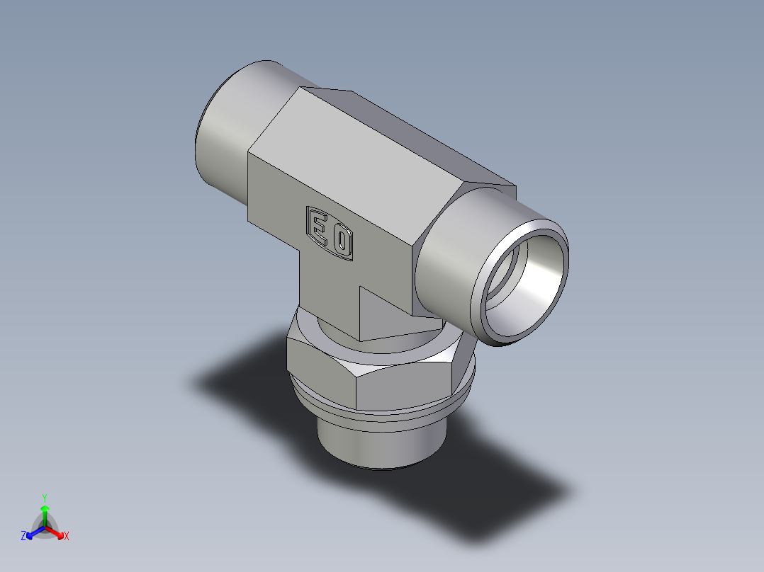 卡套式工业通用硬管接头EO_Adjustable_locknut_branch_tee_TEE12LROMDCF正等轴测图