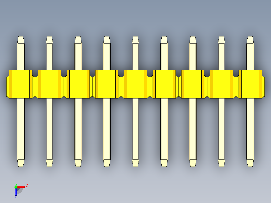 彩色公头100mil（2.54mm）系列-DS1021_yellow_1x09p_100mil_Type1_rev1.0俯视图