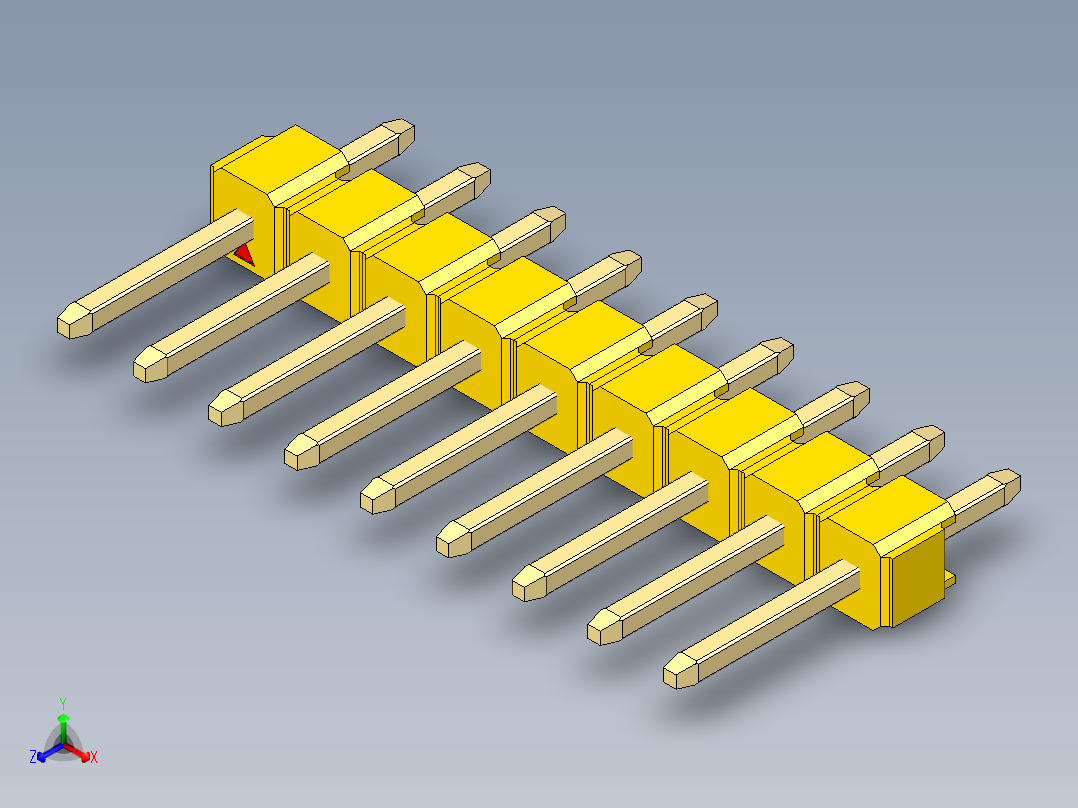 彩色公头100mil（2.54mm）系列-DS1021_yellow_1x09p_100mil_Type1_rev1.0正等轴测图