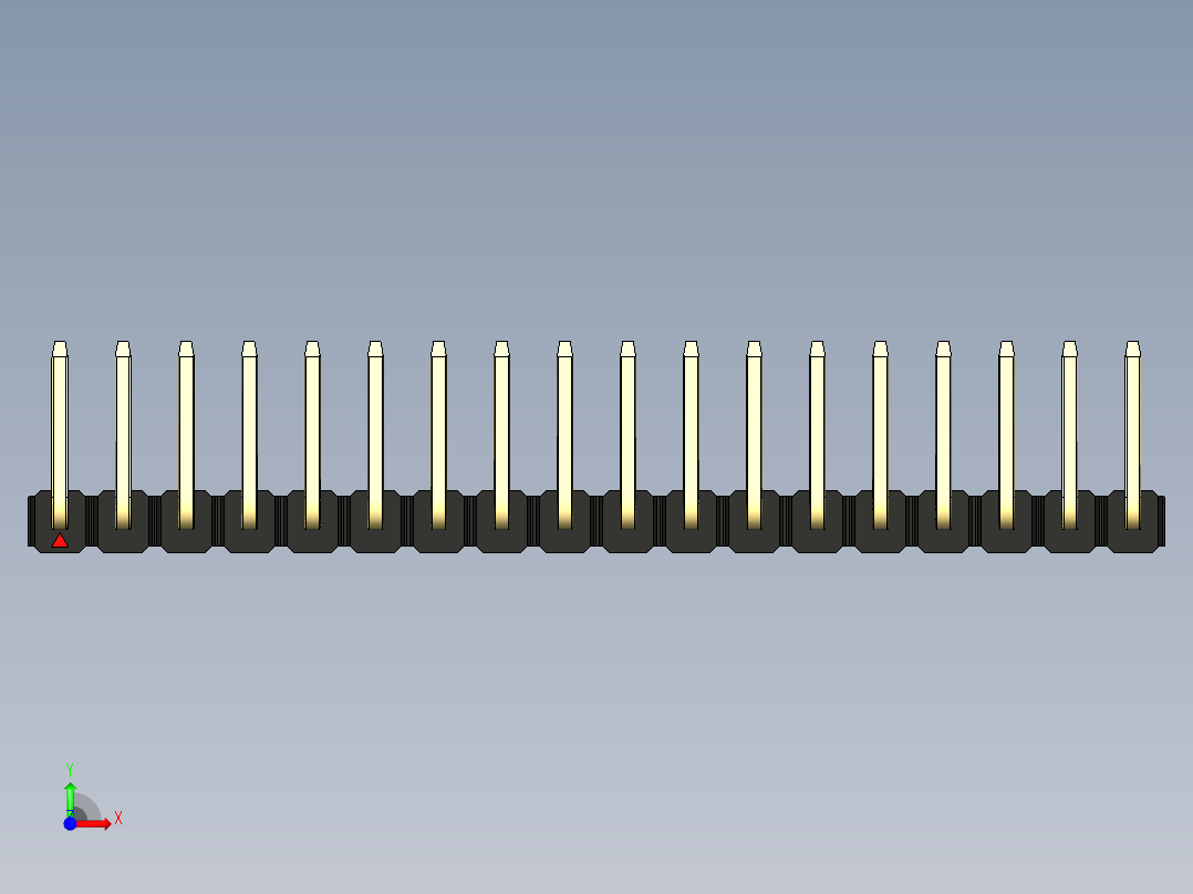 彩色公排针 100mil 2.54mm 系列-DS1022_black_18p_100mil_TypeU_rev1.0前视图