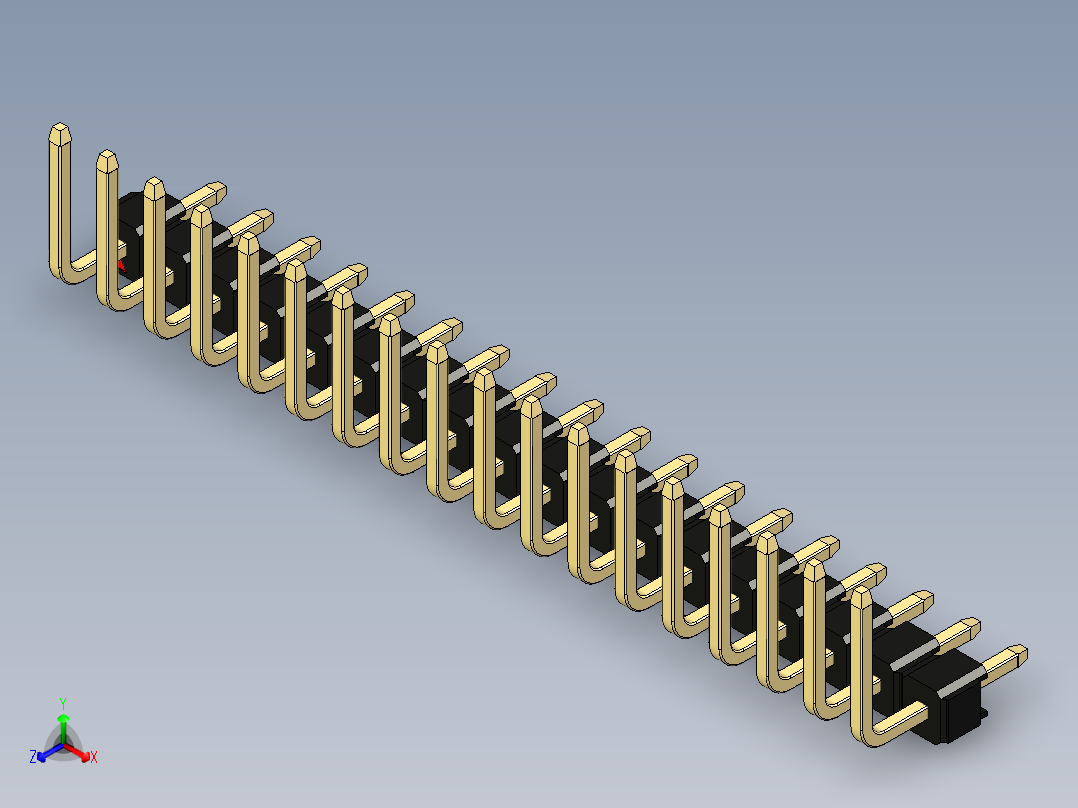 彩色公排针 100mil 2.54mm 系列-DS1022_black_18p_100mil_TypeU_rev1.0正等轴测图