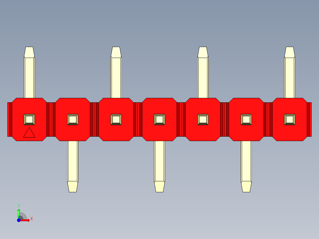 彩色公排针 100mil 2.54mm 系列-DS1022_red_07p_100mil_Type_SMT_R1_rev1.0前视图