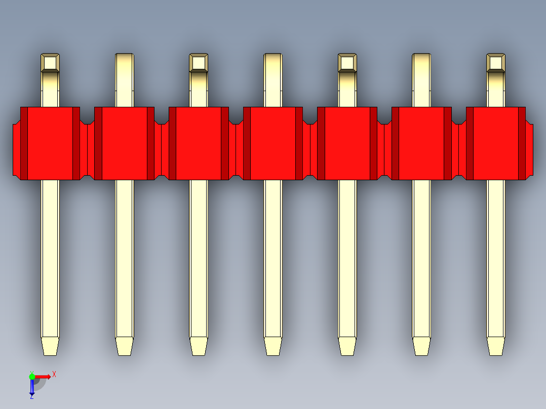 彩色公排针 100mil 2.54mm 系列-DS1022_red_07p_100mil_Type_SMT_R1_rev1.0俯视图