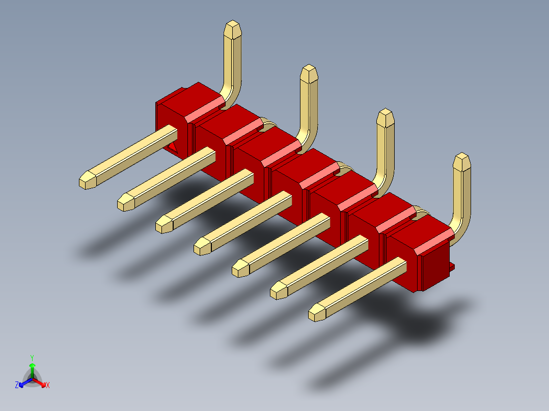 彩色公排针 100mil 2.54mm 系列-DS1022_red_07p_100mil_Type_SMT_R1_rev1.0正等轴测图