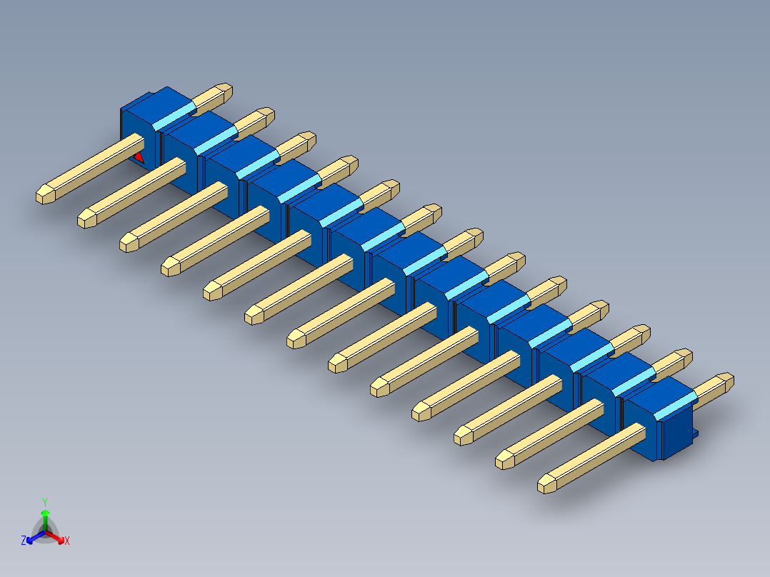 彩色公头100mil（2.54mm）系列-DS1021_blue_1x13p_100mil_Type1_rev1.0正等轴测图
