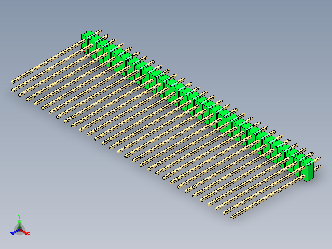 彩色公头100mil（2.54mm）系列-DS1021_green_2x30p_100mil_Type43_rev1.0正等轴测图