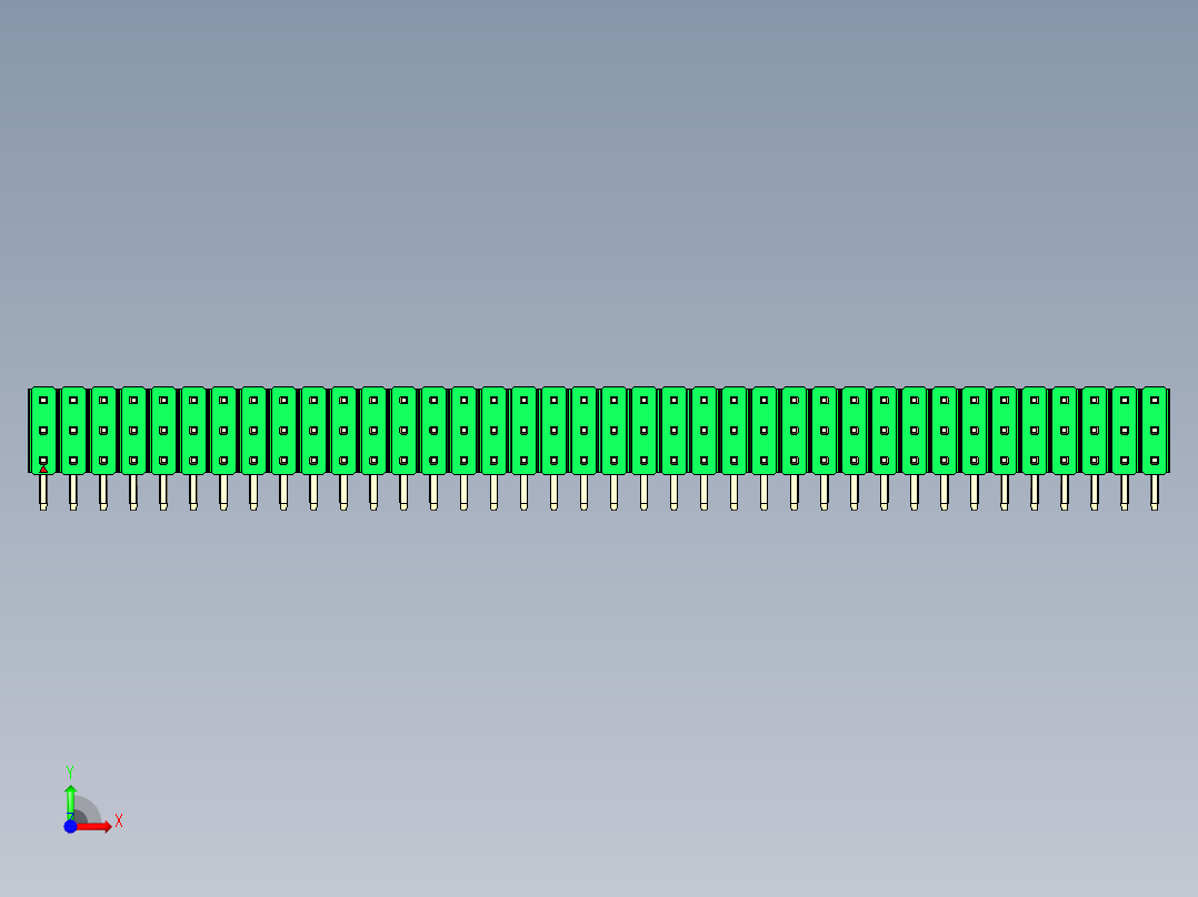 彩色公排针 100mil 2.54mm 系列-DS1022_green_3x38p_100mil_TypeD_rev1.0前视图