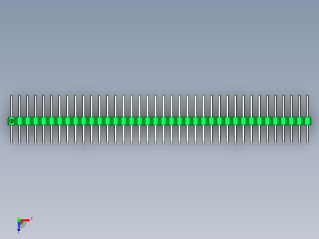 彩色公排针 100mil 2.54mm 系列-DS1022_green_3x38p_100mil_TypeD_rev1.0俯视图
