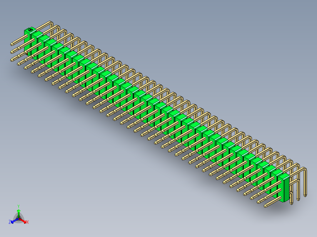 彩色公排针 100mil 2.54mm 系列-DS1022_green_3x38p_100mil_TypeD_rev1.0正等轴测图