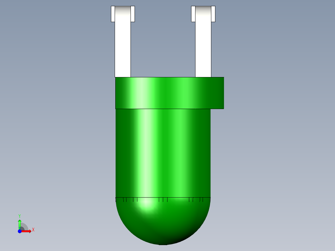 LED的3毫米通孔直角PCB。型号版本1和2的区别在于阳极和阴极的位置前视图