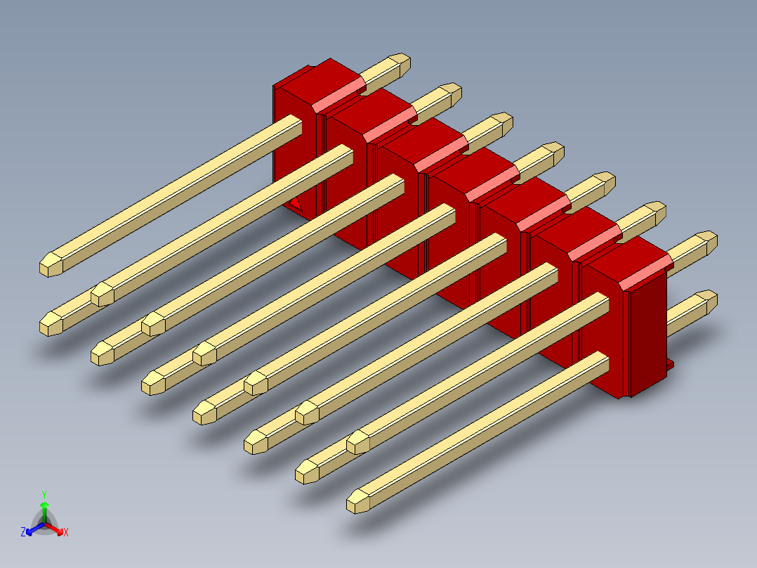 彩色公头100mil（2.54mm）系列-DS1021_red_2x07p_100mil_Type5_rev1.0正等轴测图