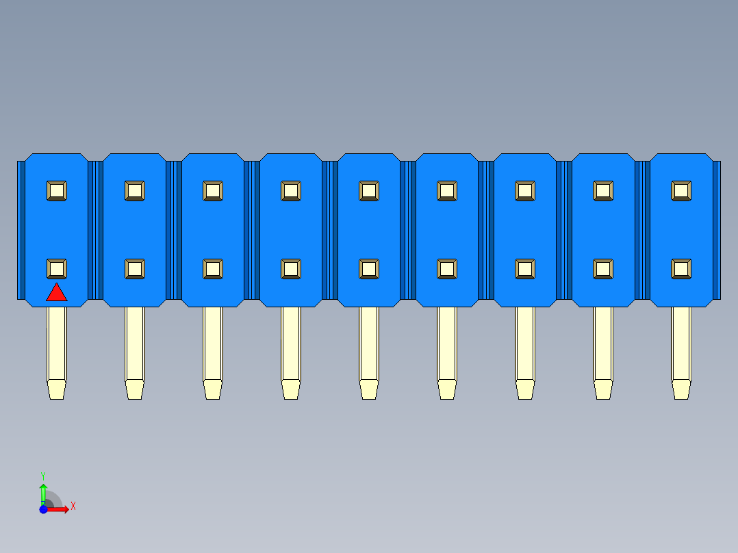 彩色公排针 100mil 2.54mm 系列-DS1022_blue_2x09p_100mil_TypeD_rev1.0前视图
