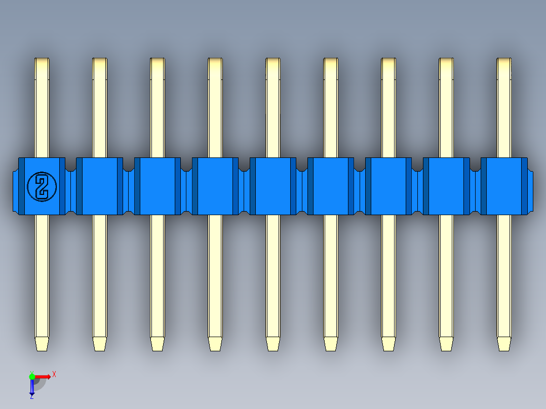 彩色公排针 100mil 2.54mm 系列-DS1022_blue_2x09p_100mil_TypeD_rev1.0俯视图