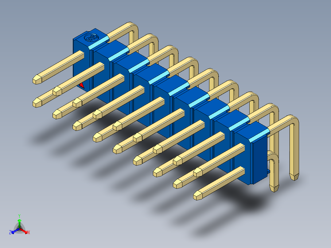 彩色公排针 100mil 2.54mm 系列-DS1022_blue_2x09p_100mil_TypeD_rev1.0正等轴测图